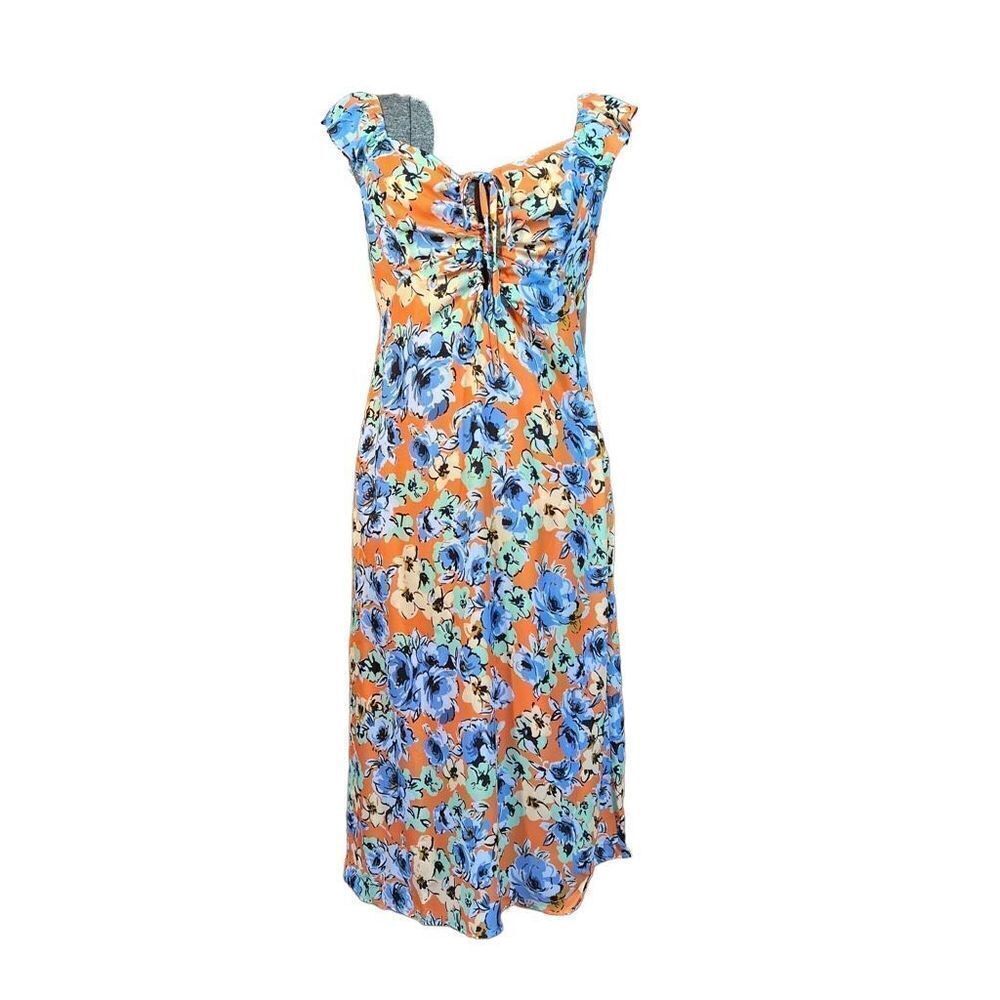 19 Cooper KEYHOLE RUFFLE MIDI DRESS IN CORAL FLORAL Size XS - Picture 3 of 16